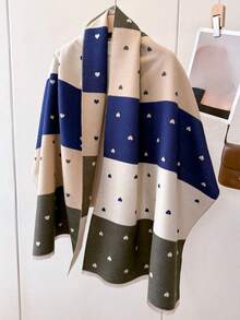 1pc Women Faux Cashmere Multi-Color Patchwork Heart Pattern Jacquard Knit Shawl Cardigan, Thick And Warm For Daily Use - Multicolor - View 4