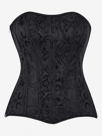 Överbystkorsetttopp med bustier, axelbandslös figurnära överdel med 11 ben, midjebandage, bantningstopp, sidodragkedja, scenkostym