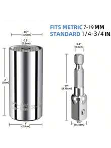 2 Stücke Universal Steckschlüssel Set, Steckschlüssel Set passt an Standard 1/4" - 3/4", 7mm-19mm Universal Steckschlüssel Werkzeugsatz mit Bohrer Adapter, Geschenke zum Vatertag