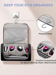 1个便携式手持吹风机、直发器、卷发棒收纳袋，采用优质防水防刮材料制成，内衬绒布，更好地保护设备，宿舍必备，适合旅行、度假、夏季、返校、出行、化妆，可用作学生旅行包、女士旅行化妆包等。 - 黑色 - 查看 4