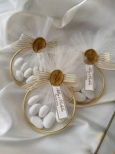 1/5/10pcs - 75mm Personalized Wedding Gift, Gold Circle Decor, Customizable With Name & Date, Bridesmaid Favor & Guest Souvenir