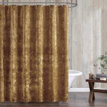 Distressed Velvet Shower Curtain Set, 13 Pieces Caramel Gold Including1 Piece 72"X72" Shower Curtain And 12 Pieces Silver Hooks - Gold - View 1