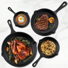 Senmeo 4-Piece Cast Iron Skillet Set - Pre-Seasoned Chef Grade (10"/8"/6"/5"), Heavy-Duty Restaurant Quality, Oven-Suitable For Searing, Baking, Frying & Camping - 黑色 - 查看 2