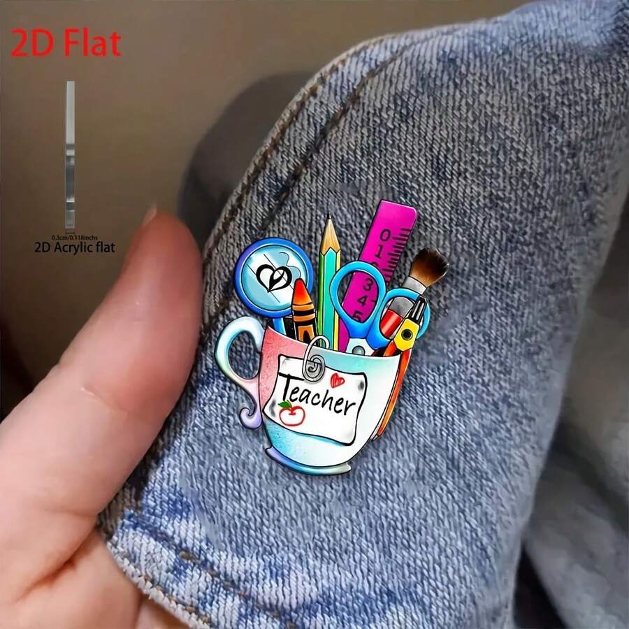 2D-1pc 亚克力时尚精致胸针，DIY 设计配件，卡通笔筒胸针，适合母亲节礼物，适合送给朋友和家人的多功能礼物，适合学校背包 - 彩色 - 查看 1