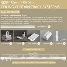 天花板窗帘轨道-39.37英寸-196.85英寸可调节长度窗杆轨道窗帘轨道系统，金属重型窗帘轨道，适用于淋浴间、房间隔断、办公室、家居装饰