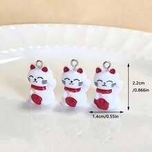 2件/6件可爱3D招财猫树脂吊坠耳环项链钥匙扣DIY珠宝制作 - 彩色 - 查看 2