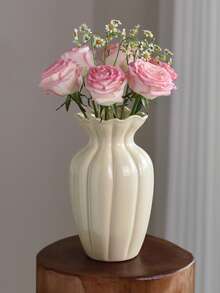 1pc Cream-Color Ceramic Vase, Bohemian Style, Tabletop Flower Vase, Suitable For Room, Home, Kitchen, Wedding, Dining Table, Office, Garden, Outdoor Decor, Home Decor, Room Decor, Glass Vase - Multicolor - View 7