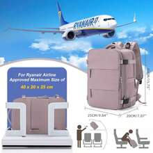 Zaino da viaggio Ryanair, bagaglio a mano 40x20x25 con scomparto per scarpe, separazione tra asciutto e bagnato, bagaglio a mano sotto il sedile, borsa da aviazione, zaino da viaggio da donna, zaino casual certificato per l'aviazione, zaino da viaggio per esterni, borsa da weekend business con uscita USB, zaino da viaggio impermeabile da uomo - Rosa - Visualizzare 8