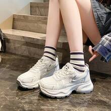 Women's Platform Sneakers, Casual Lace-Up Lightweight Breathable Mesh Athletic Shoes For Spring & Autumn, Slimming, Anti-Slip