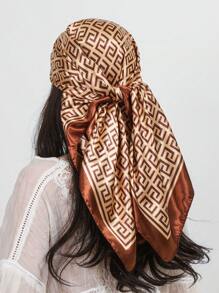 1pc Letter Print Imitation Silk Scarf, Women Square Scarves 90cm Large Scarf, Fashion Shawl, Street Wear Headband, Neck Wrap