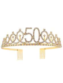 50th Gold Birthday Decorations, 50th Birthday Gifts For Her 50 Year Old Gifts For Women, Happy 50th Birthday Party Favors, 50 And Fabulous Birthday Sash & Crown Tiara Valentine's Day Accessories - Gold - View 2