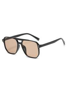 Unisex Tortoise Shell Color Square Frame Double Bridge Pilot Style Fashion Glasses For Vacation Boho Shades Beach Accessories, Suitable For Summer Sun Protection, Beach Vacation, Outdoor Sports, Party, Self-Driving, Fishing, Cycling, Shopping And Taking Photos Accessories
