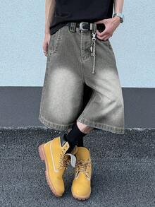 Globe Swift 男士牛仔刺绣印花短裤 - 灰色 - 查看 3