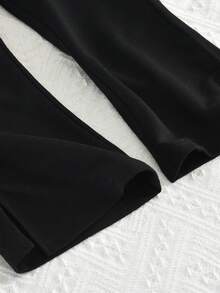 Set de 2 piezas de ropa casual de primavera/otoño para niñas pequeñas, que incluye blusa de manga larga con cuello de solapa a rayas y pantalones campana de unicolor - Blanco - Ver 8
