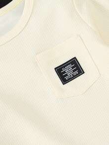 3 件儿童长袖 T 恤，厚重面料，纹理设计和口袋，男童休闲外套，春秋季 - 彩色 - 查看 7