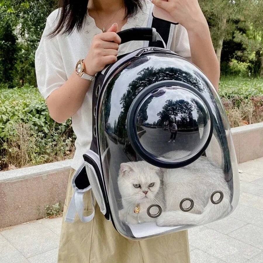 Cat Carrying Bag Space Pet Backpack Breathable Portable Transparent Backpack Puppy Transport Carrier Space Capsule Bag - 黑色 - 查看 1