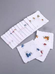 12pcs Set Vintage-Inspired Cotton Handkerchiefs For Women - Lightweight, Assorted Floral Patterns With Crescent Edge Design, Perfect Gift Idea