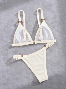 Conjunto de bikini sexy de verano con círculos conectados para mujer - Blanco - Ver 2