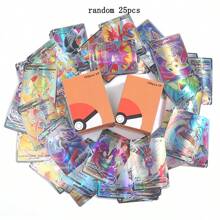 pokemon 100 pièces/boîte Figurines d'anime TOMY, cartes éclair en anglais et en français V MAX P-Oke-Mon, jeu de collection de cartes, 25 cartes aléatoires, boîte de collection de cartes de super bataille premium TCG (séries V Vmax, cartes rares GX), cadeau pour fans d'anime, carte de transaction pour fête, collection de cartes de trésor de jeu, fournitures scolaires, rentrée scolaire