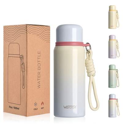  1 件 WATERSY 热饮真空保温瓶，500 毫升（17 盎司），不锈钢双层保温水瓶，可 24 小时保温冷饮，防漏，Thermosteel 翻盖，适合学校、露营和徒步旅行