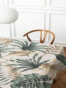 Față de masă dreptunghiulară/rotundă, impermeabilă, cu model de plante verzi din poliester, 1 buc., față de masă imprimată digital, potrivită pentru sufragerie, masă de exterior, masă rotundă mică, decor de toamnă, decor de toamnă, decor de cameră