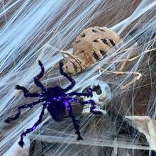 8pcs Halloween Glow-In-The-Dark Fluffy Spider, Outdoor Decorations Hanging Web Spiders, Spooky Purple Glowing Realistic Insect Prank Home Decor Halloween Decor Fall Decor Room Decor