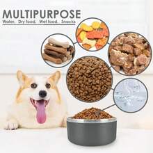 New-15  Dog Bowl For Food And Water, 64 Oz Stainls Steel Pet Feeding Bowl,  Non-Skid Insulated Heavy Duty  Rubber Bottom For Medium Lar Sized Dogs (64 Ounc/8 C, Grey) - 灰色 64 盎司 - 查看 7