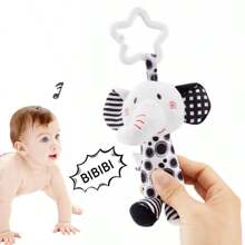 Cute & Funny Black & White Rattle Animal Plush Decoration - Zebra, Fox, Lion, Elephant, Soft Hanging Rattle For Infant & Toddler, Attractive Baby Toy