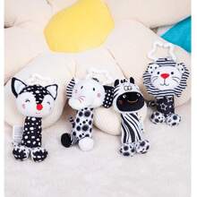 Cute & Funny Black & White Rattle Animal Plush Decoration - Zebra, Fox, Lion, Elephant, Soft Hanging Rattle For Infant & Toddler, Attractive Baby Toy