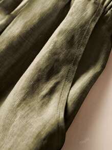 Women's Linen Stand Collar Elastic Waist Shorts, Casual & Holiday Style, Spring/Summer