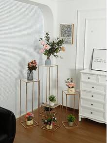 1pc Elegant Golden Flower Stand, Acrylic & Metal Framed Vase Holder For Wedding Centerpieces And Party Decorations, Versatile Display For All Occasions, No Electricity Or Battery Needed - Multicolor - View 2