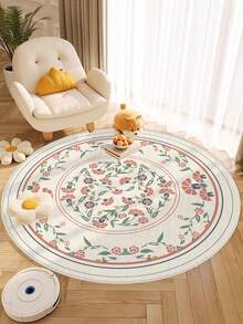 1pc Beige Round Living Room Rug, Suitable For Kitchen, Dining Room, Bedroom, Room Holiday Decor, Indoor/Outdoor, Office, Lobby, Anti-Slip Doormat, Bathroom Rug, Hallway, Study Gaming Area - Beige - View 4