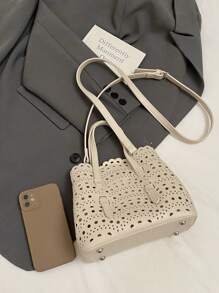 2 piezas Bolso de hombro tipo tote con diseño calado y bolsillo interior de moda