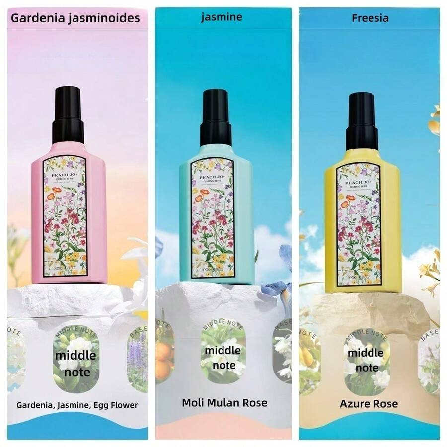 1pc X100ml PEACH JO+奇梦栀子花茉莉小苍兰花香氛喷雾消臭喷雾女用香氛栀子花、茉莉花、兰花、草莓香草、加州柑橘罗勒、椰子香草依兰 - 多種香型 - 查看 1