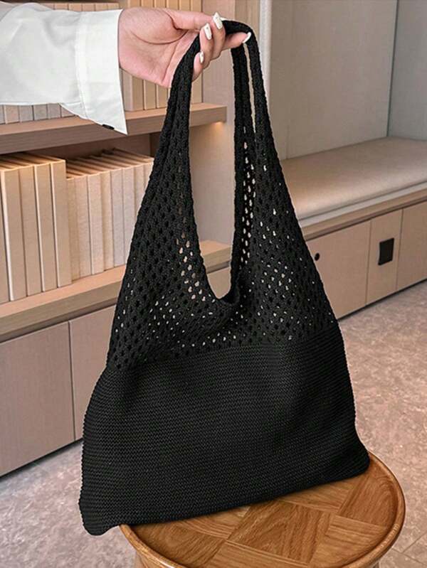 Stilvolle und elegante Tragetasche für Damen, Strandtasche für den Urlaub, gestrickte Strandtasche, einfache Häkeltasche, lässiges Muster, Häkeltasche im Urlaubsstil, geeignet für Teenager, Mädchen und Studenten, sehr geeignet für die Uni, Outdoor, Reisen, Ausflüge, Lässig urlaub, Strandtasche, Umhängetasche, Handtasche, sehr geeignet für Strandurlaub, Shopping und Urlaubsutensilien, passt perfekt zu Urlaubskleidung für Damen, Cut Out