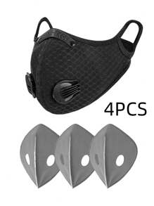 1 pièce Masque facial unisexe noir en maille respirant réutilisable avec filtres à charbon actif, protection solaire et prévention de la poussière, masque facial pour la randonnée