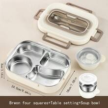 1pc 304 Stainless Steel Bento Lunch Box, Microwave Friendly, Leak-Proof, Thermal, Meal Prep Container With Dividers And Utensils, Portable Work Lunch Box, Food Storage,School Supplies - 304 Stainless Steel Compartment Lunch Box (with Cutlery) - View 17