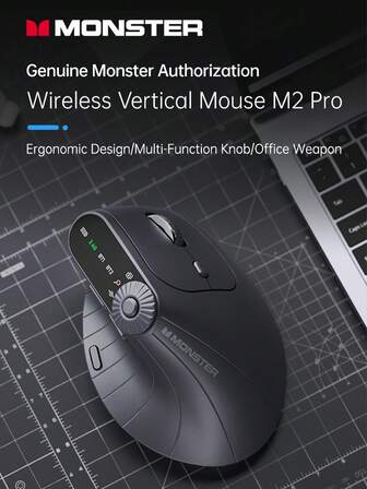  Ratón inalámbrico ergonómico Monster Sound M2pro, modo dual silencioso de 2.4GHz, óptico para muñeca derecha, para computadoras de escritorio y portátiles de oficina