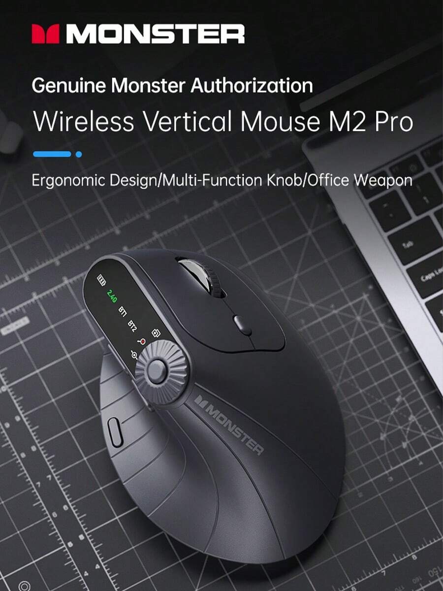 Monster Sound M2pro 无线人体工学鼠标 双模式静音 2.4GHz 光学右腕隧道鼠标 办公室台式电脑和笔记本电脑 - 彩色 - 查看 1