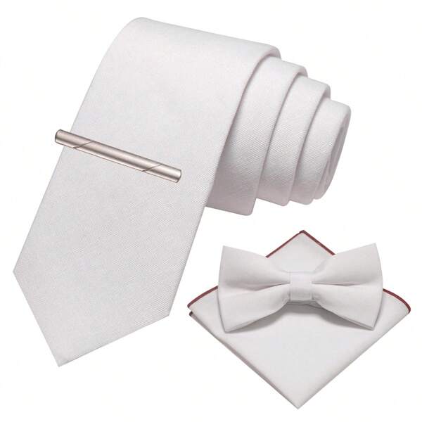 Set 1/2/3/4 pezzi di cravatte in velluto morbido da uomo, cravatta in finta lana adatta ad abito, papillon, fazzoletto da taschino e fermaglio per cravatta, adatto come regalo per uomo per matrimonio, festa, lavoro, occasioni formali, laurea