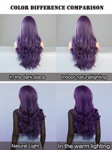 Gorgeous 26-Inch Long Wavy Violet Purple Highlight Wigs With Curtain Bangs Natural Heat Resistant Fiber Long Curly Synthetic Wig For Women Daily Party Use, Halloween Music Festivals/Cosplay & Graduation Gift - Beginners Glueless Wig Accessories - Violet Purple - View 8