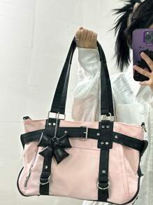 2024 Neue Studentenhandtasche Frauen Große Kapazität Schulter Umhängetasche Süße Motorradtasche Minimalistisches Design Pendler Shopper