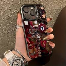 1pc Collage Lip Cherry Billiard Ball Pattern IMD Glossy Phone Case Compatible With IPhone 16 Promax/15/14Plus/13/12/11