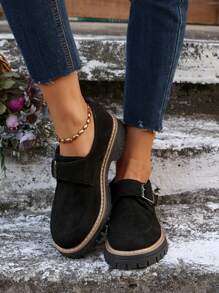 Niche Thick-Soled Mary Jane Flats, Round Toe Slip-On Leather Loafers For Women, Plus Size, Spring/Autumn New Fashion Versatile Oxfords