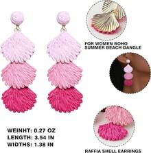 Raffia Dangle Earrings Women - Boho Statement Rattan Drop Jewelry With Design, Lightweight Summer Beach Accessories - Pink Ombre - View 4