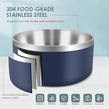 New-15  Dog Bowl For Food And Water, 64 Oz Stainls Steel Pet Feeding Bowl,  Non-Skid Double Wall Insulated Heavy Duty  Rubber Bottom For Medium Lar Sized Dogs (64 Ounc/8 C, Blue) - 藍色 64 盎司 - 查看 4