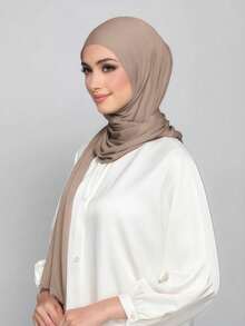 1pc Soft, Breathable, Anti-Pilling Fabric Instant Tie Muslim Headscarf, Suitable For All Year Round And Daily Wear - Khaki - View 4