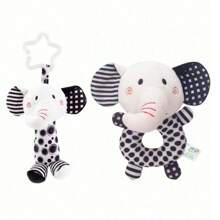 Cute & Funny Black & White Rattle Animal Plush Decoration - Zebra, Fox, Lion, Elephant, Soft Hanging Rattle For Infant & Toddler, Attractive Baby Toy