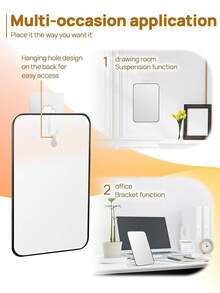 Portable Foldable Mirror 8x5 Inch, Multi-Position Stand & Hanging Hole, Compact Travel Essential White - Đen-không có từ tính - Xem 3