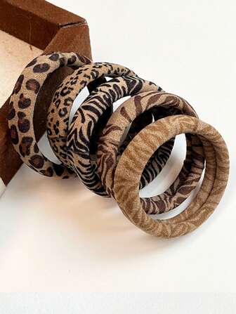 10 piezas Lazos elásticos gruesos de estampado de leopardo versátiles, amigables con el cabello (color aleatorio), sujetadores de cabello, accesorios para el cabello, sujetadores de cola de caballo, bandas de goma para el cabello, estampado animal, atuendo de gimnasio y deporte, cuerda para el cabello